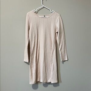 Cream Cable Knit Long Sleeve Sweater Dress Cozy Scoop Neck Casual Preppy Size S